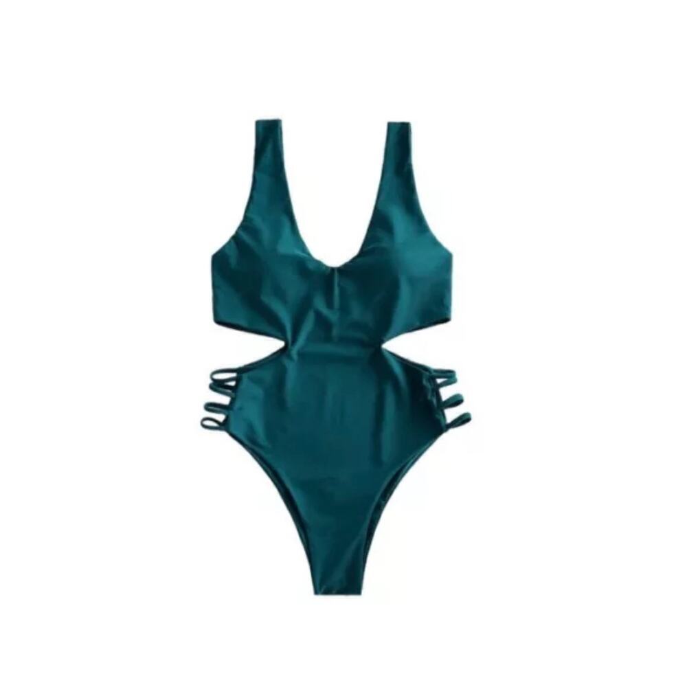 Zaful Teal Cutout One Piece Swimsuit